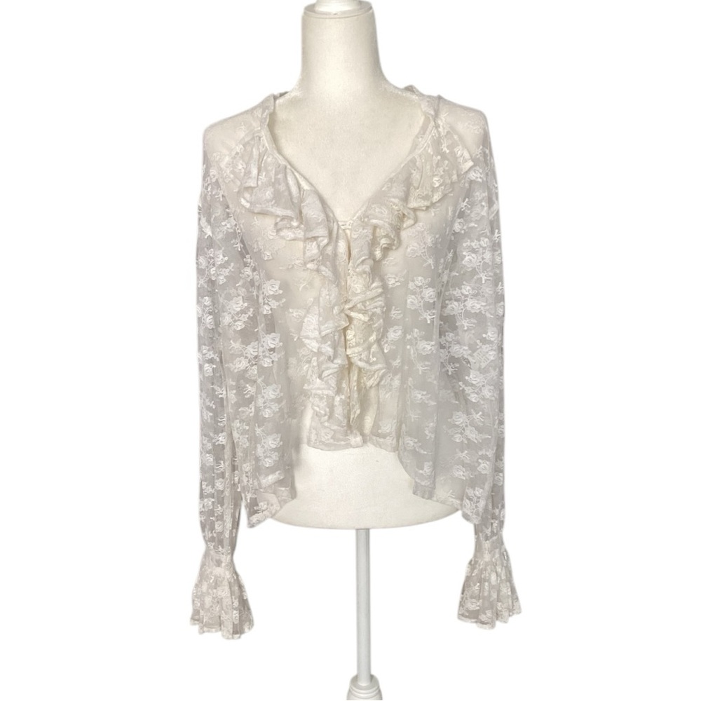 Betsey Johnson Vintage 1980s Punk Label White Lace Floral Ruffles Top